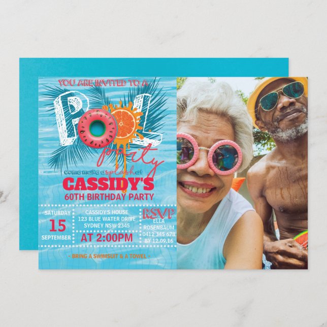 Summer Pool Party Birthday PHOTO Invitation (Front/Back)
