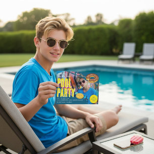Summer Pool Party Birthday photo Invitation