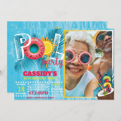 Summer Pool Party Birthday PHOTO Invitation