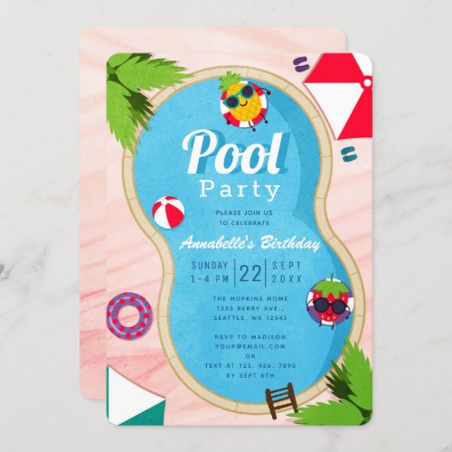 Summer Pool Party Childs Birthday Invitation