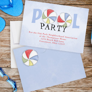 Summer Pool Party Cute Custom Invitation