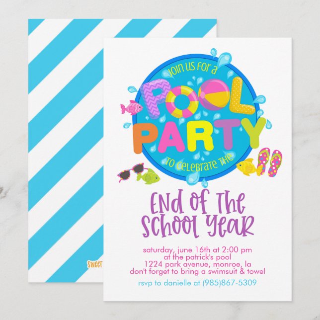 Summer Pool Party, End of School Year Party Invitation (Front/Back)