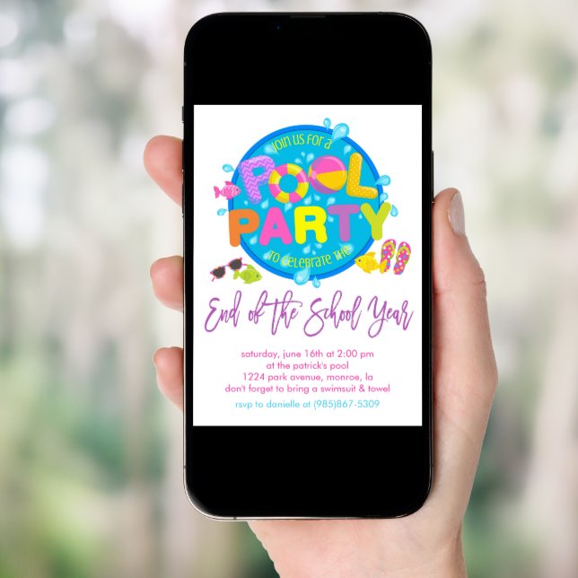 Summer Pool Party, End of the School Year Party In Invitation (Front Digital)