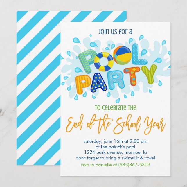 Summer Pool Party, End of the School Year Party Invitation (Front/Back)