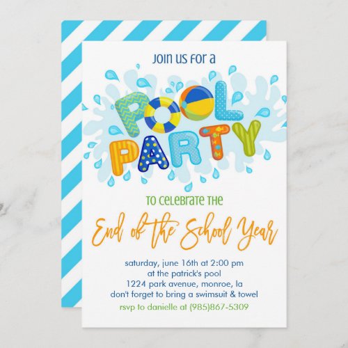 Summer Pool Party End of the School Year Party Invitation