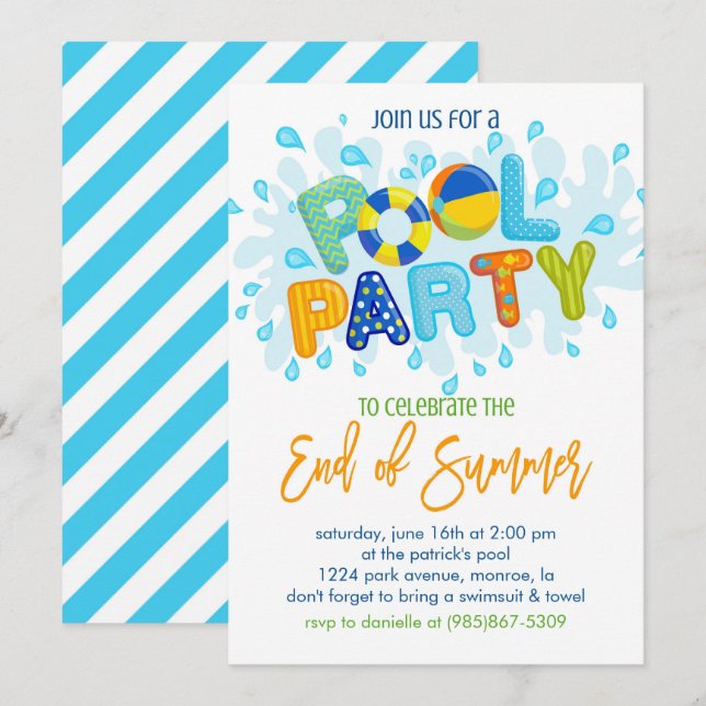 Summer Pool Party, End of the School Year Party Invitation (Front/Back)