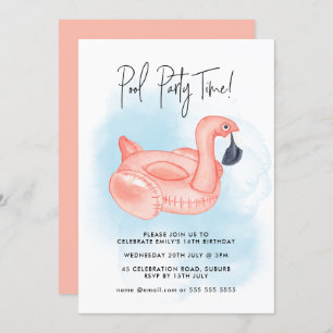 Summer Pool Party Flamingo Any Age Birthday Invitation