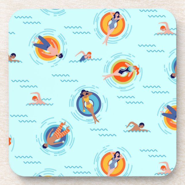 Summer pool party fun in the sun beverage coaster (Front)