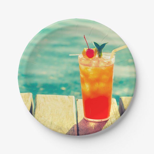 Summer pool party fun in the sun cocktail paper plates (Front)
