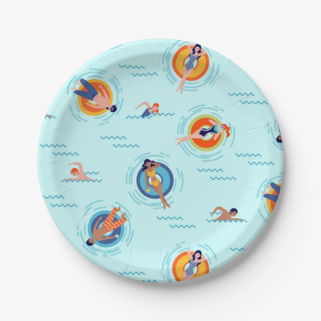 Summer pool party fun in the sun paper plates (Front)