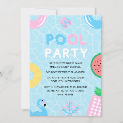 Summer Pool Party Gender Reveal  Invitation