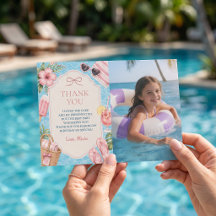 Summer Pool Party Girl Birthday Thank You Card