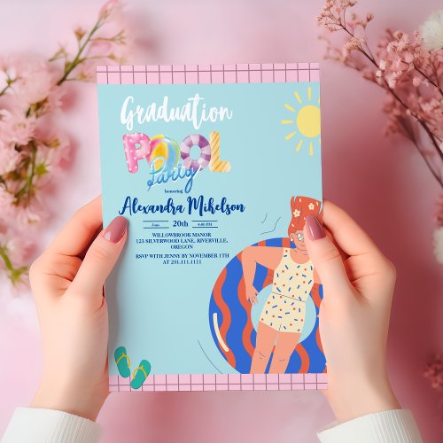  Summer Pool Party Graduation Invitation