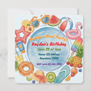Summer Pool Party Illustrated Invitation