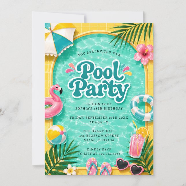 Summer Pool Party Invitation (Front)