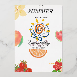 Summer pool party invitation. foil invitation