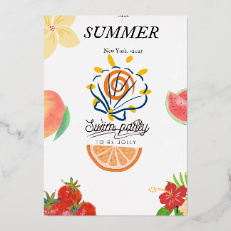 Summer pool party invitation. foil invitation