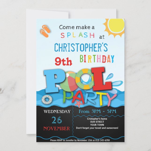 SUMMER POOL PARTY INVITATION | POOL BIRTHDAY PARTY (Front)