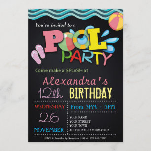 SUMMER POOL PARTY INVITATION POOL BIRTHDAY PARTY