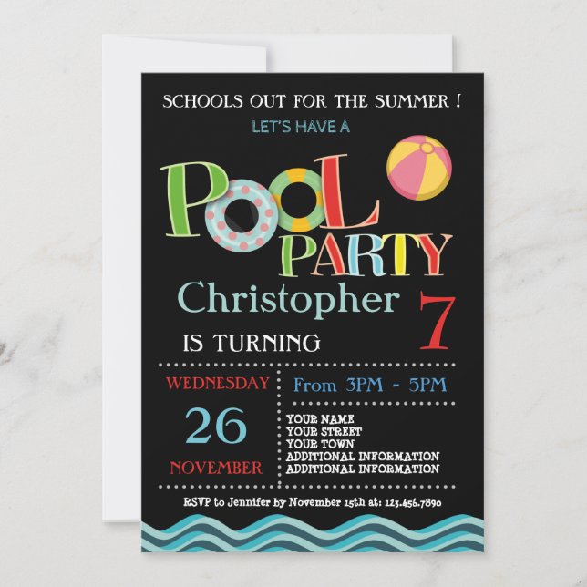 SUMMER POOL PARTY INVITATION | POOL BIRTHDAY PARTY (Front)