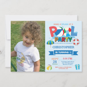Summer Pool Party Invitation Splish Splash Boy