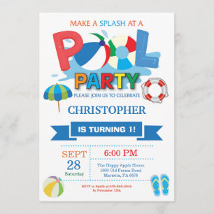 Summer Pool Party Invitation Splish Splash Boy