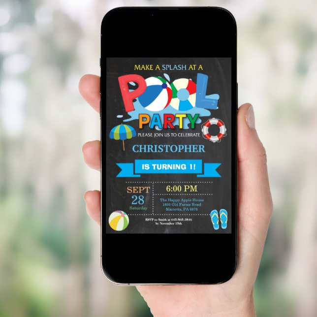 Summer Pool Party Invitation Splish Splash Boy (Front Digital)