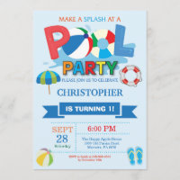 Summer Pool Party Invitation Splish Splash Boy