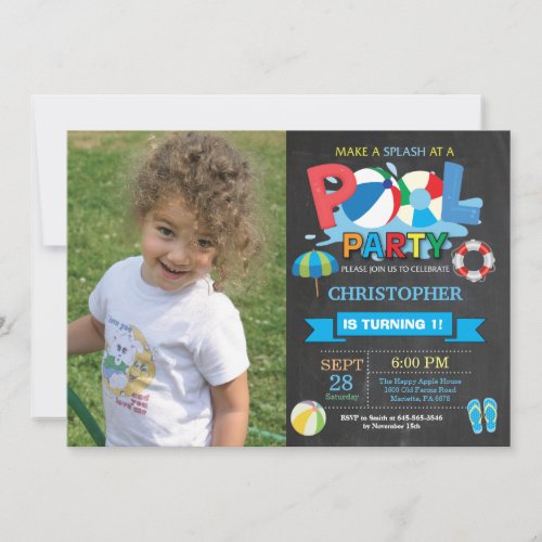 Summer Pool Party Invitation Splish Splash Boy