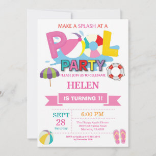 Summer Pool Party Invitation Splish Splash Girl