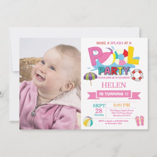 Summer Pool Party Invitation Splish Splash Girl