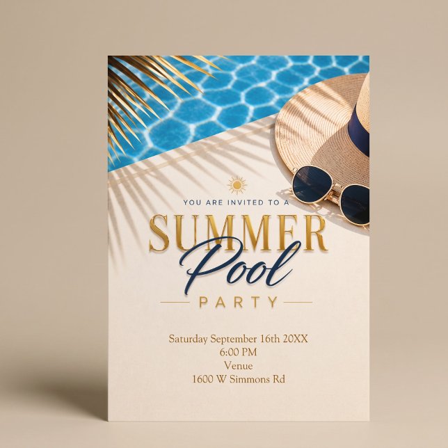 Summer Pool Party Luxury Poolside Theme Invitation (Creator Uploaded)