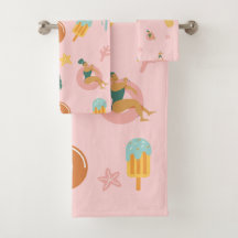 Summer Pool Party Pastel Pink Bath Towel Set