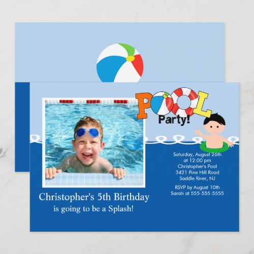 Summer POOL Party PHOTO Birthday Invitation