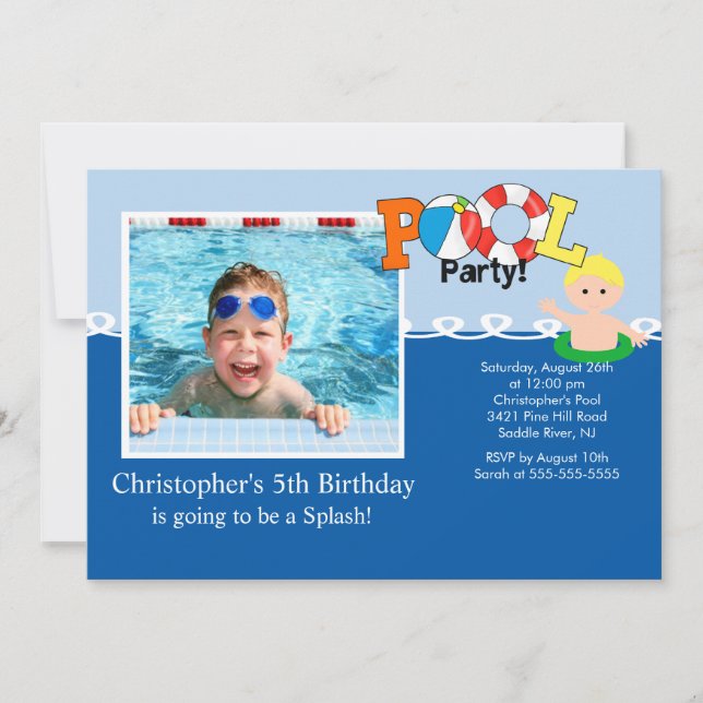 Summer POOL Party PHOTO Birthday Invitation (Front)