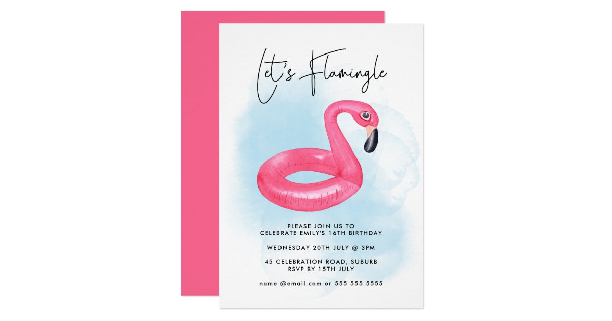 Summer Pool Party Pink Flamingo Teen Birthday Invitation Zazzle Com