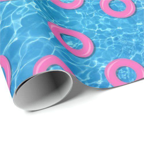 Summer Pool Party Pink Swimming Pool Floats Wrapping Paper