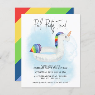 Summer Pool Party Rainbow Unicorn Any Age Birthday