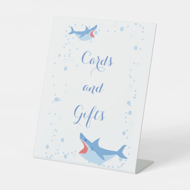 Summer Pool Party Shark Float Cards and Gifts Pedestal Sign (Front)