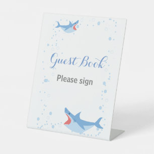 Summer Pool Party Shark Float Guest Book Birthday Pedestal Sign