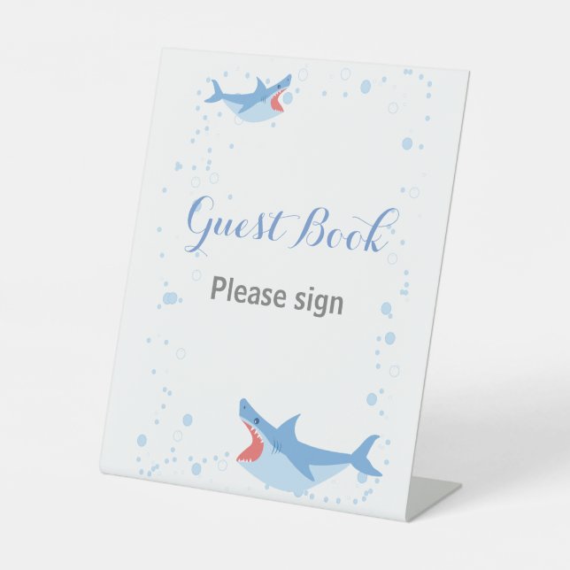 Summer Pool Party Shark Float Guest Book Birthday Pedestal Sign (Front)