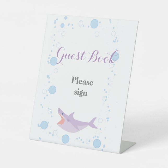 Summer Pool Party Shark Float Guest Book Pedestal Sign (Front)