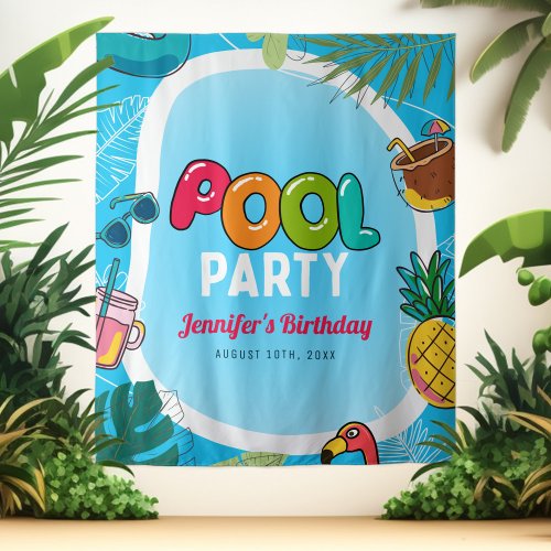 Summer Pool Party Swimming Birthday Backdrop