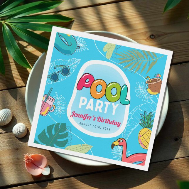 Summer Pool Party Swimming Birthday Napkins (Creator Uploaded)
