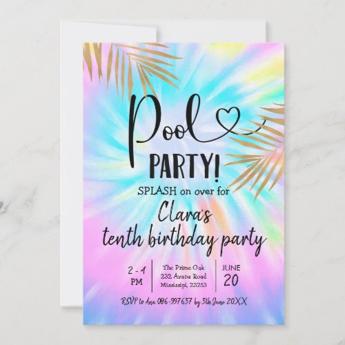Summer Pool Party Tie Dye Birthday Invitation
