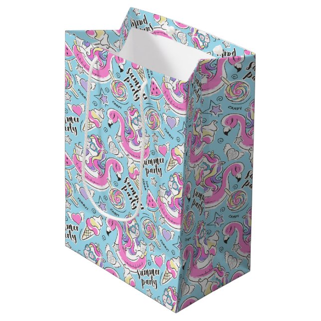 Summer Pool Party Unicorn  Medium Gift Bag (Front Angled)