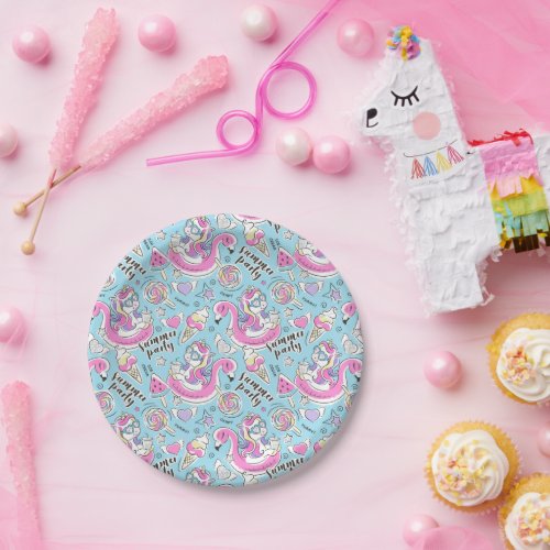 Summer Pool Party Unicorn  Paper Plates