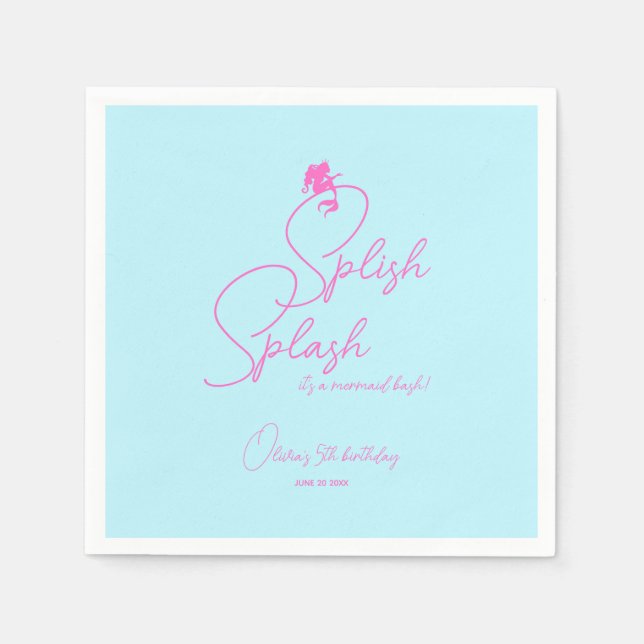 Summer Pool Simple Girl Mermaid Birthday Napkins (Front)