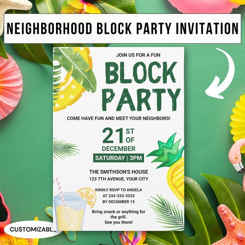 Summer Pool Snack Picnic Fun Neighbor Block Party Invitation