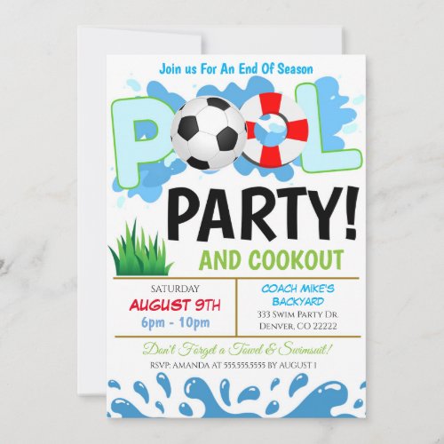 Summer Pool Soccer Party Invitation
